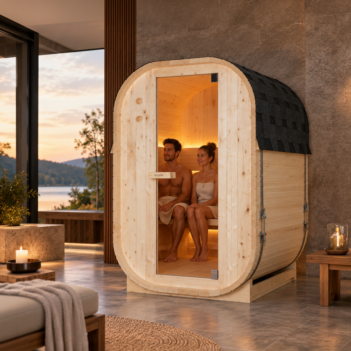 Sauna da esterno a cubo per giardino per 2 persone