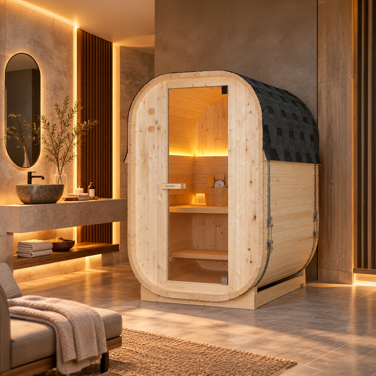 Sauna da esterno a cubo per giardino per 2 persone