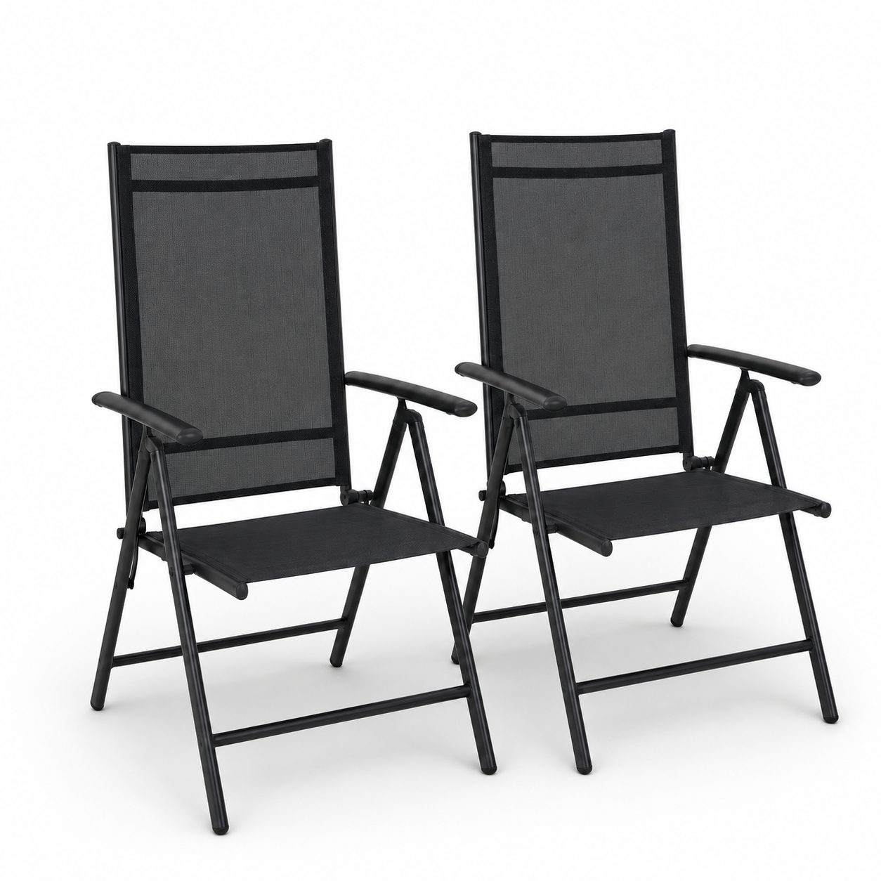Pack de 2 chaises pliantes de jardin en aluminium anthracite avec assise textile résistante et légère