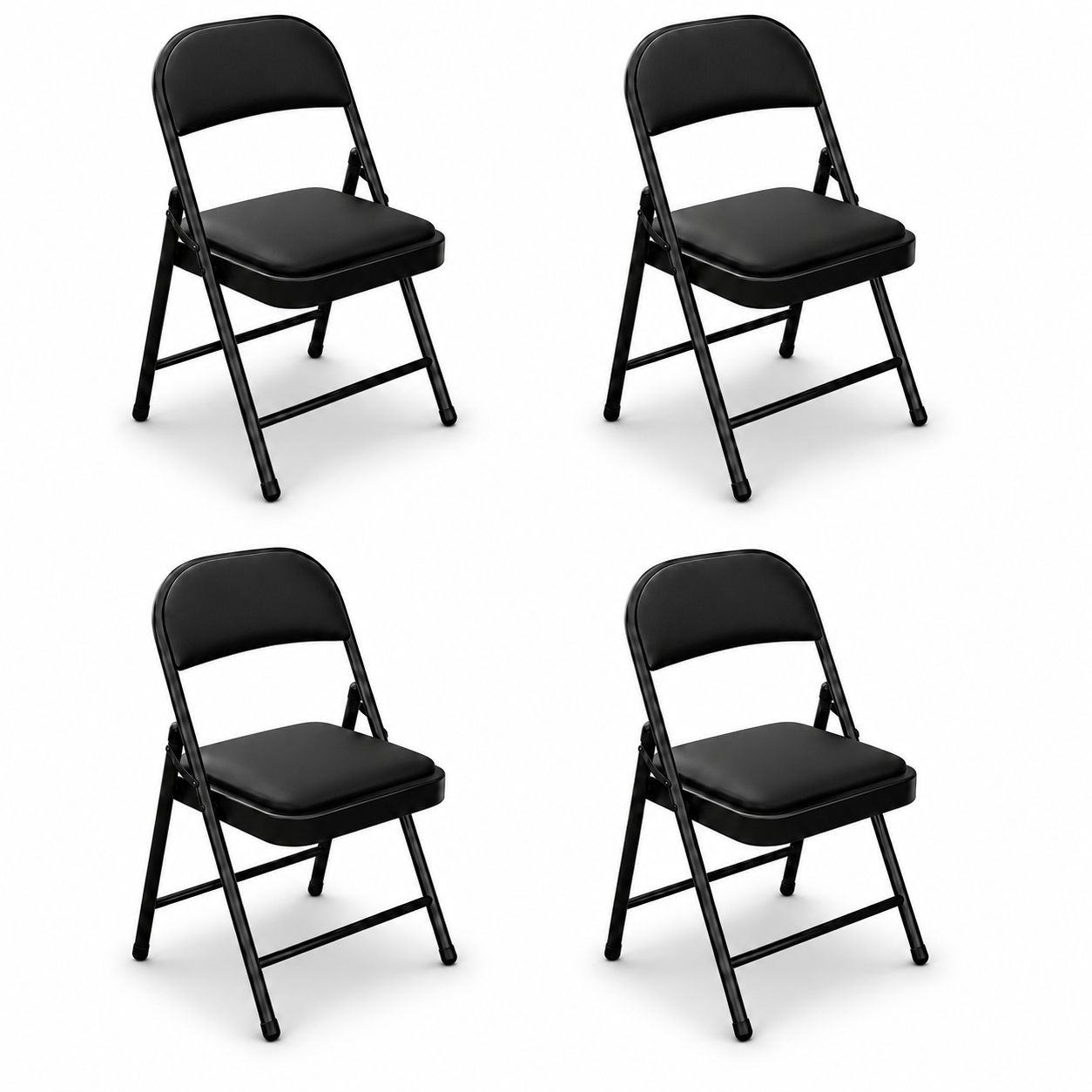 Set van 4 gewatteerde inklapbare zwarte stalen stoelen