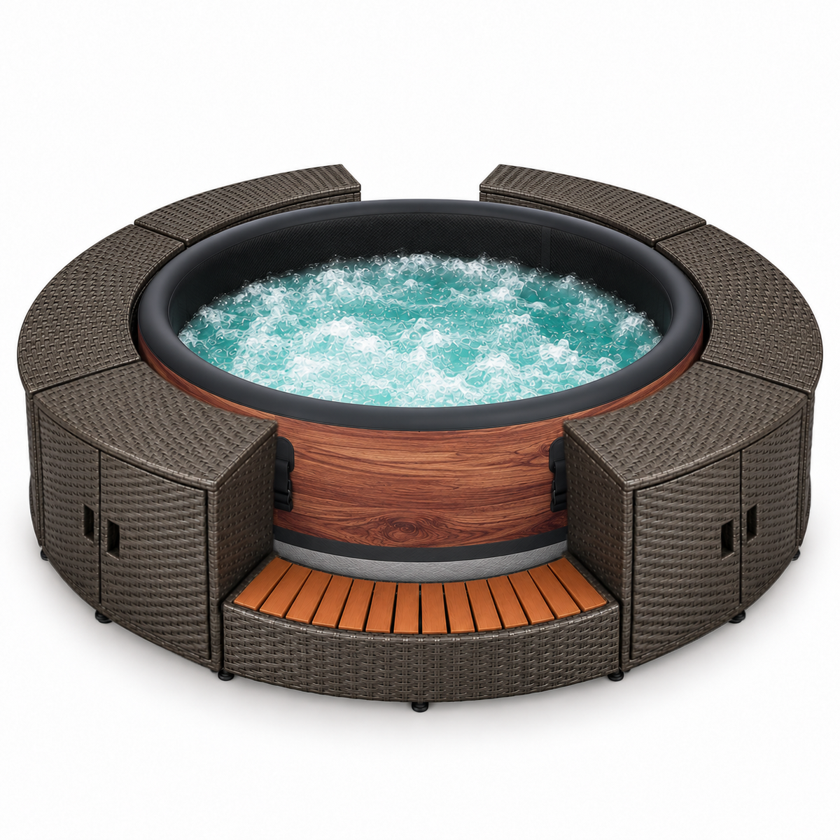 MSpa - Pack idromassaggio gonfiabile Duet-Eco 4-6 posti + Set mobili in rattan (rotondo)