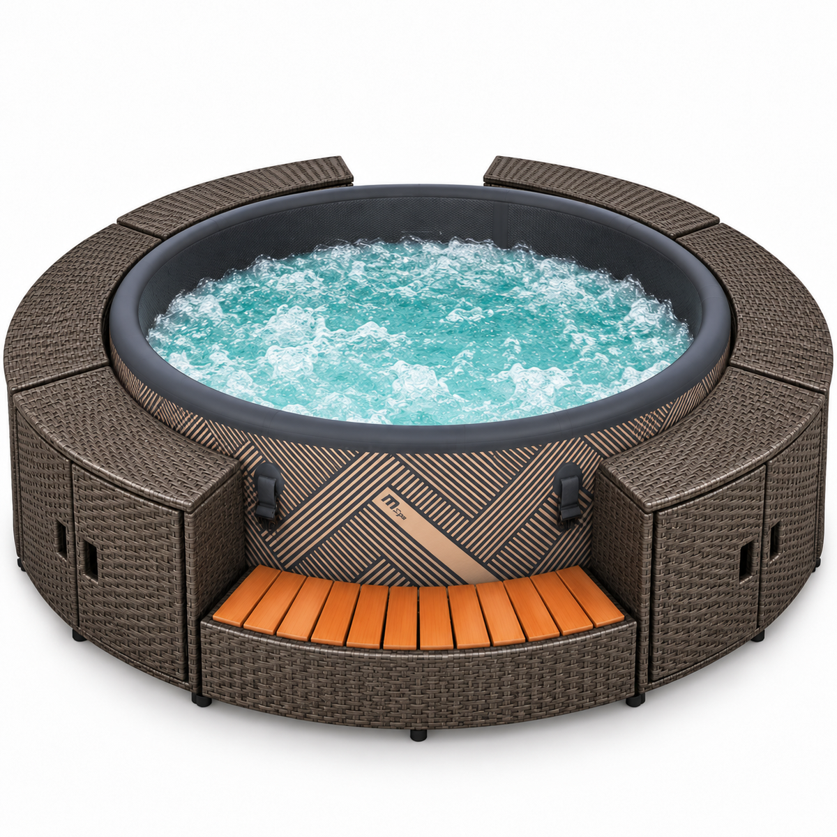 MSpa Mono-Eco opblaasbare jacuzzi voor 6-8 personen + rieten tuinset (rond)