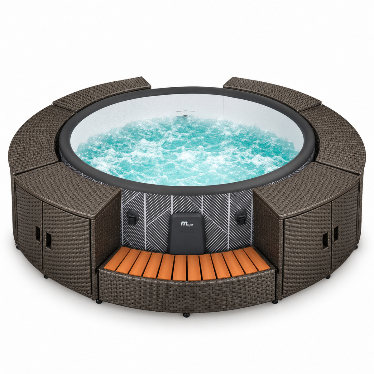 Spa MSpa Mono Nox Eco 6 places + salon de jardin en résine tressée (rond)