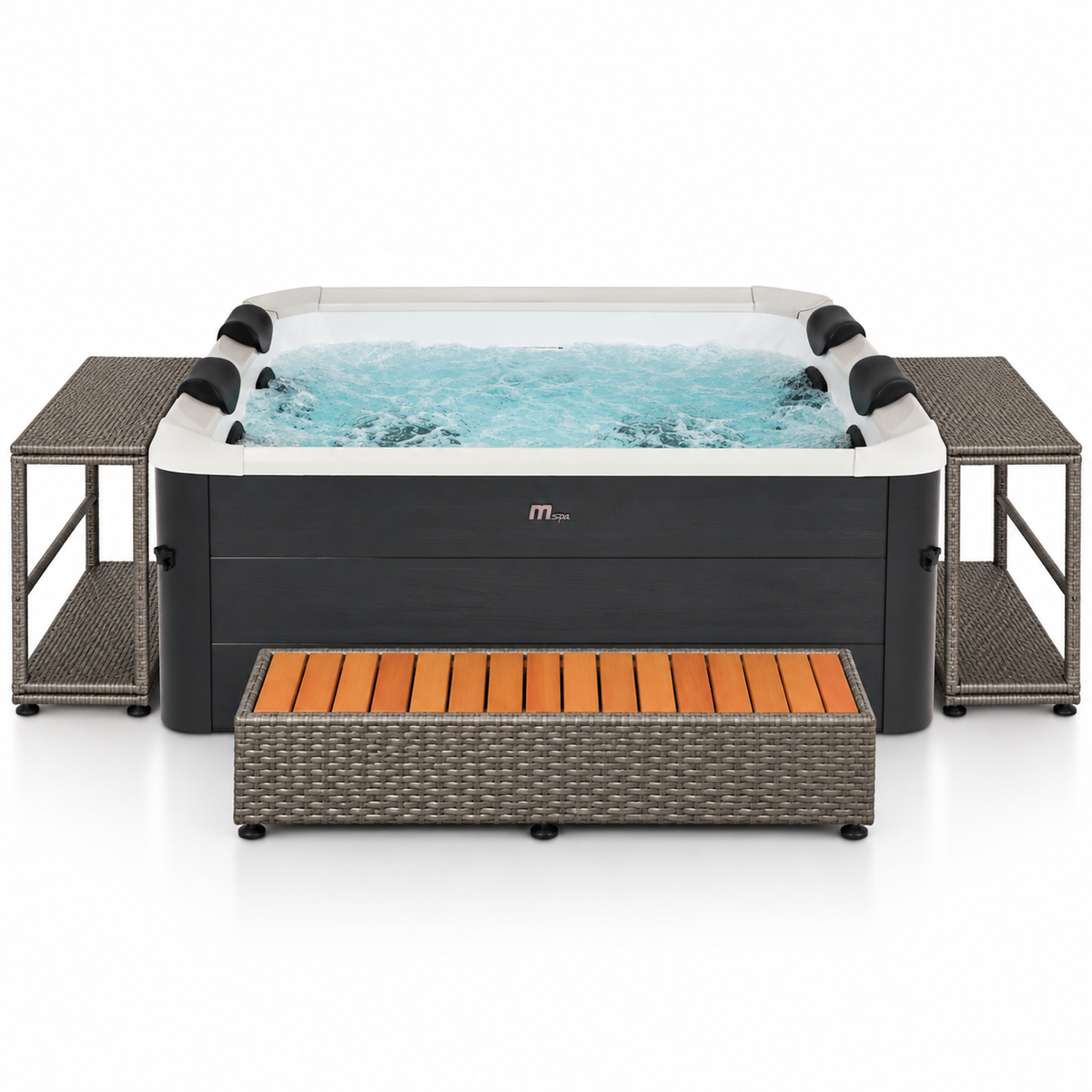 Idromassaggio gonfiabile quadrato 4-6 posti Oslo Aero Plus con set mobili in rattan, MSpa