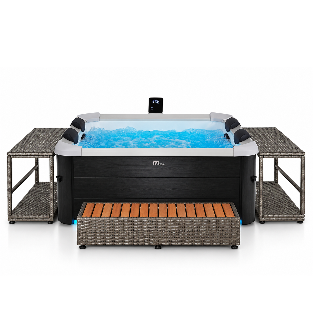 Pack idromassaggio gonfiabile Oslo Plus 4-6 posti con set mobili in rattan sintetico (quadrato), MSpa