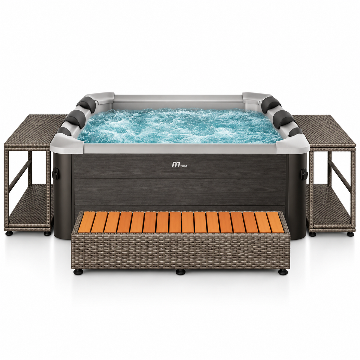 MSpa Tribeca opblaasbare jacuzzi voor 4-6 personen + rieten tuinset (vierkant)