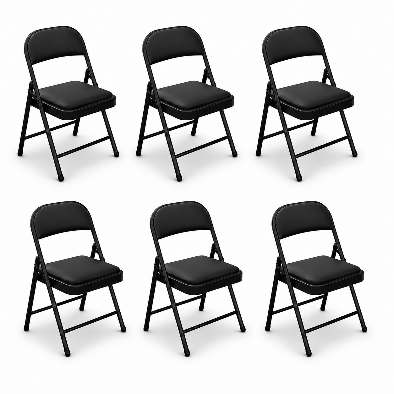 Set mit 6 gepolsterten Klappstühlen aus schwarzem Stahl  