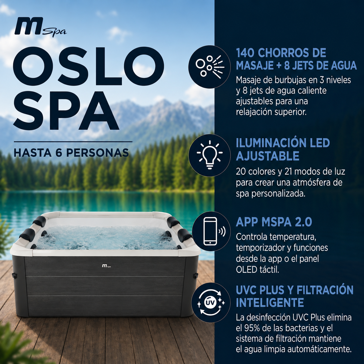 MSpa – Spa rigide carré Oslo Aero Plus 4–6 personnes