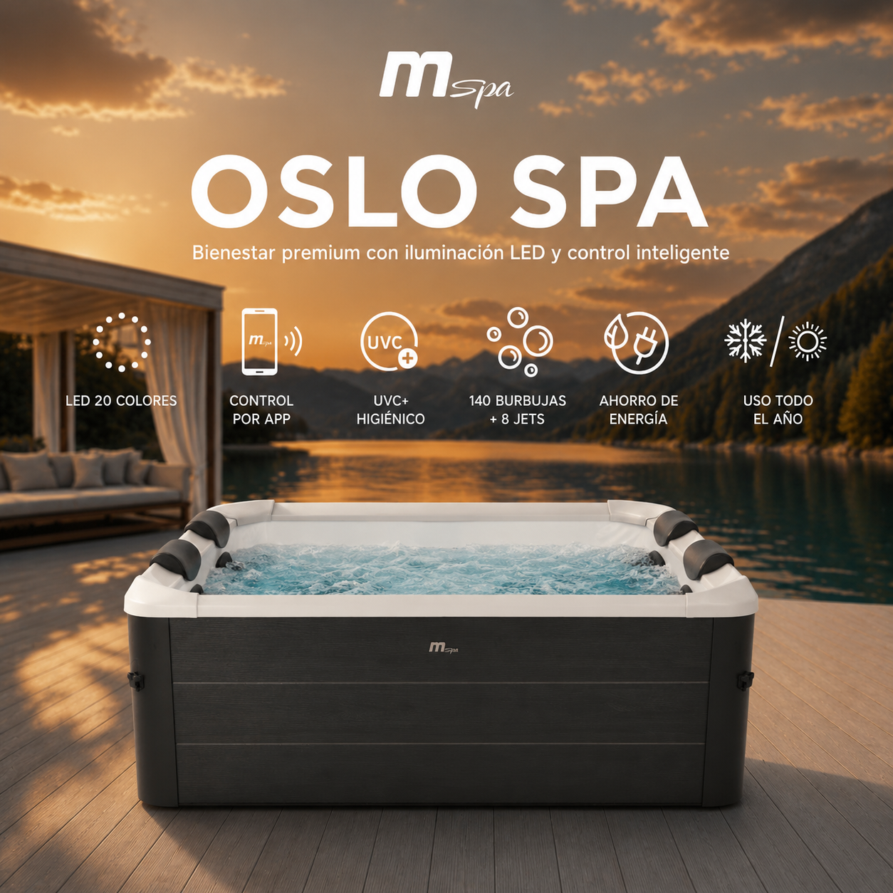 MSpa – Spa rigide carré Oslo Aero Plus 4–6 personnes