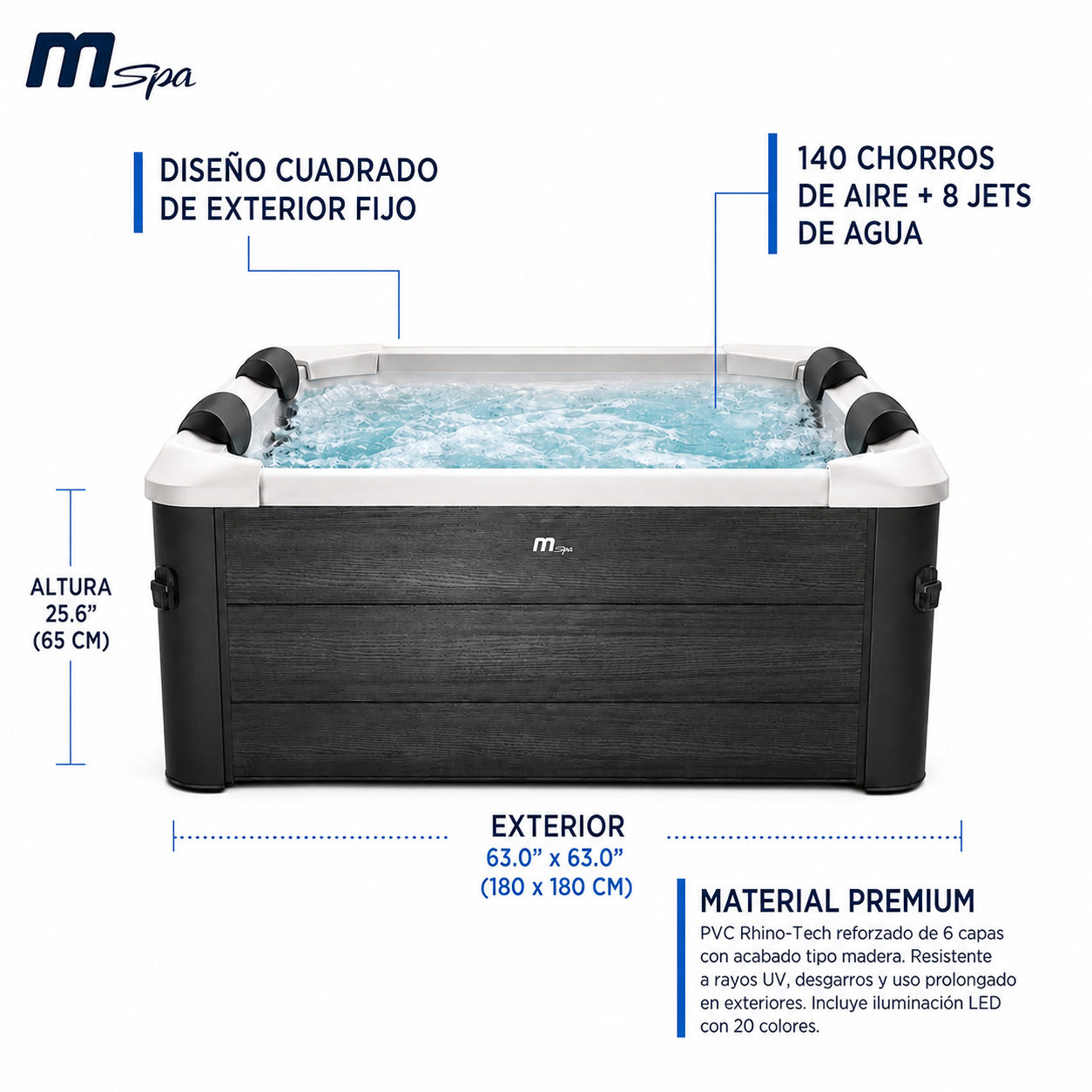 MSpa – Spa rigide carré Oslo Aero Plus 4–6 personnes