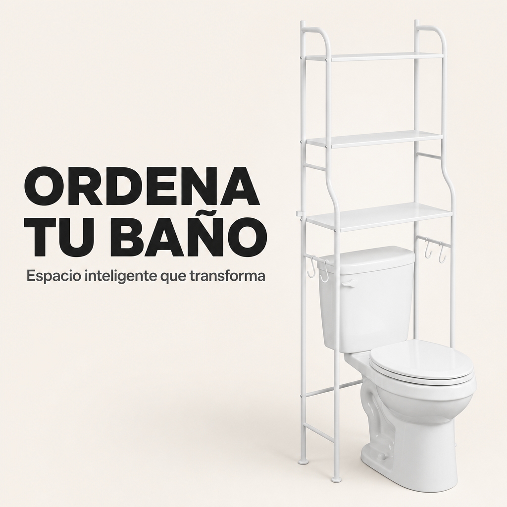 Mensola sopra WC a 3 livelli con ganci, ripiani organizzatori e struttura metallica per bagno