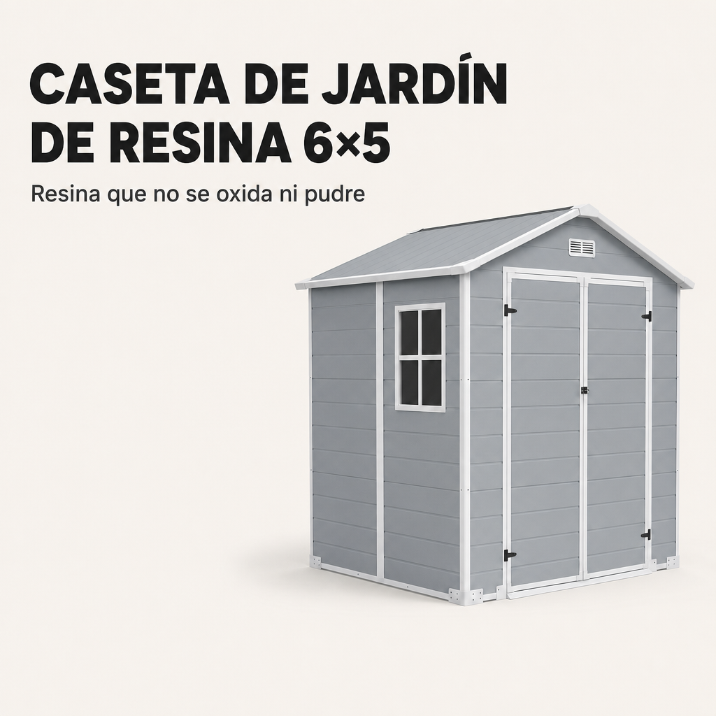 Abri de jardin XL en résine avec fenêtre, double porte, ventilation et fermeture de sécurité