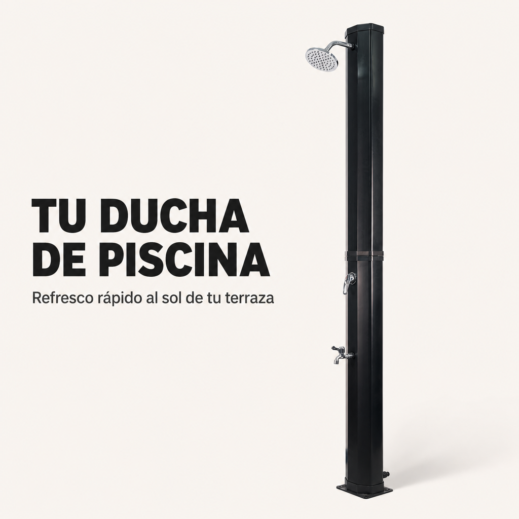 Douche solaire extérieure pour jardin et piscine avec robinet lave-pieds et douchette orientable noir/argenté