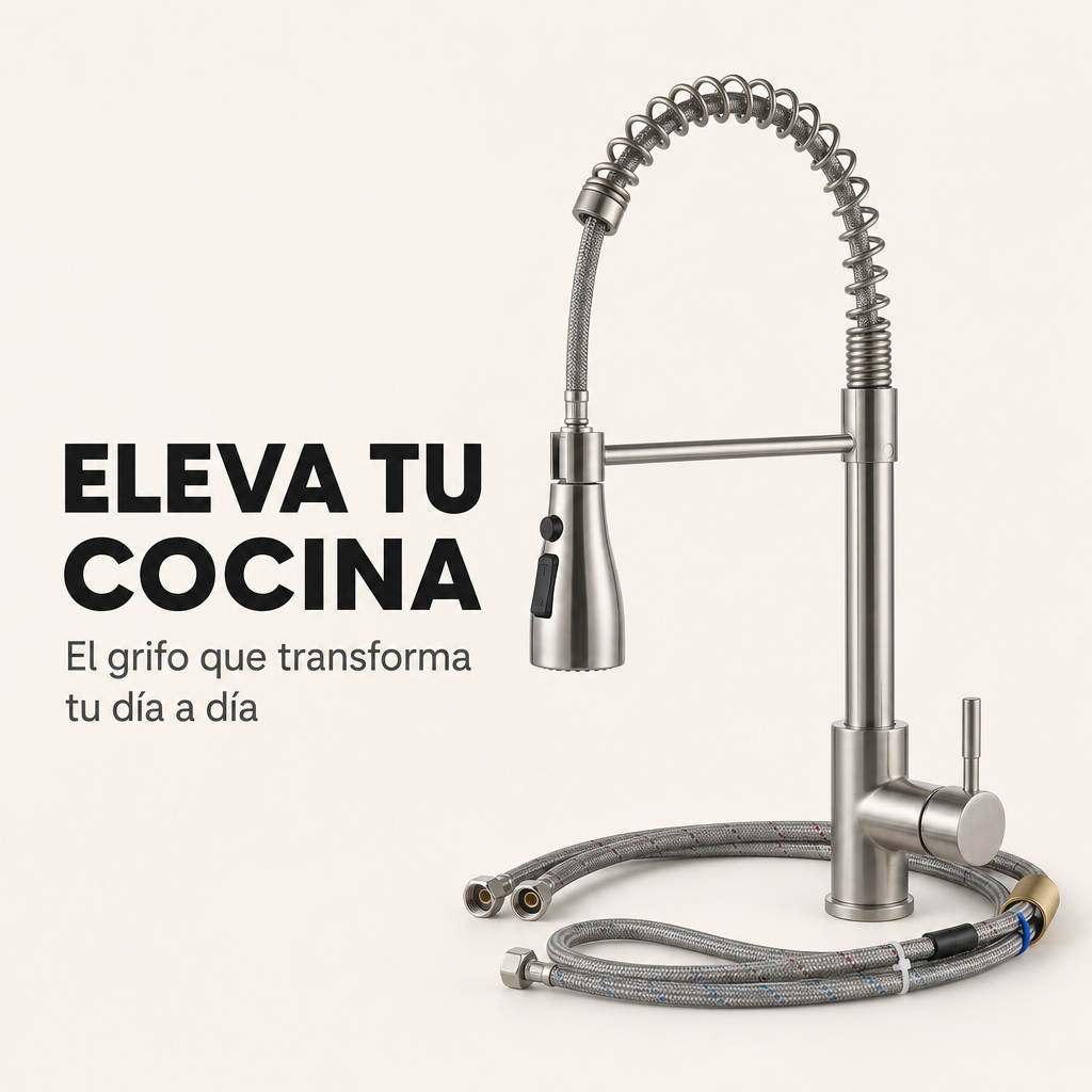 Grifo De Cocina Extraíble 360 Grados Con Ducha Extensible Acero Inoxidable