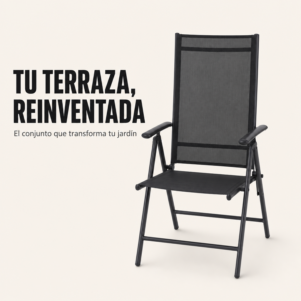Pack de 2 chaises pliantes de jardin en aluminium anthracite avec assise textile résistante et légère
