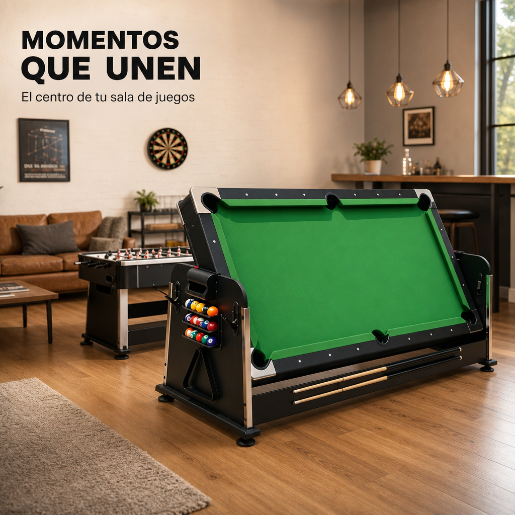 Multispieltisch 3 in 1, umwandelbar zwischen Billard, Air Hockey und Tischtennis, 210 cm