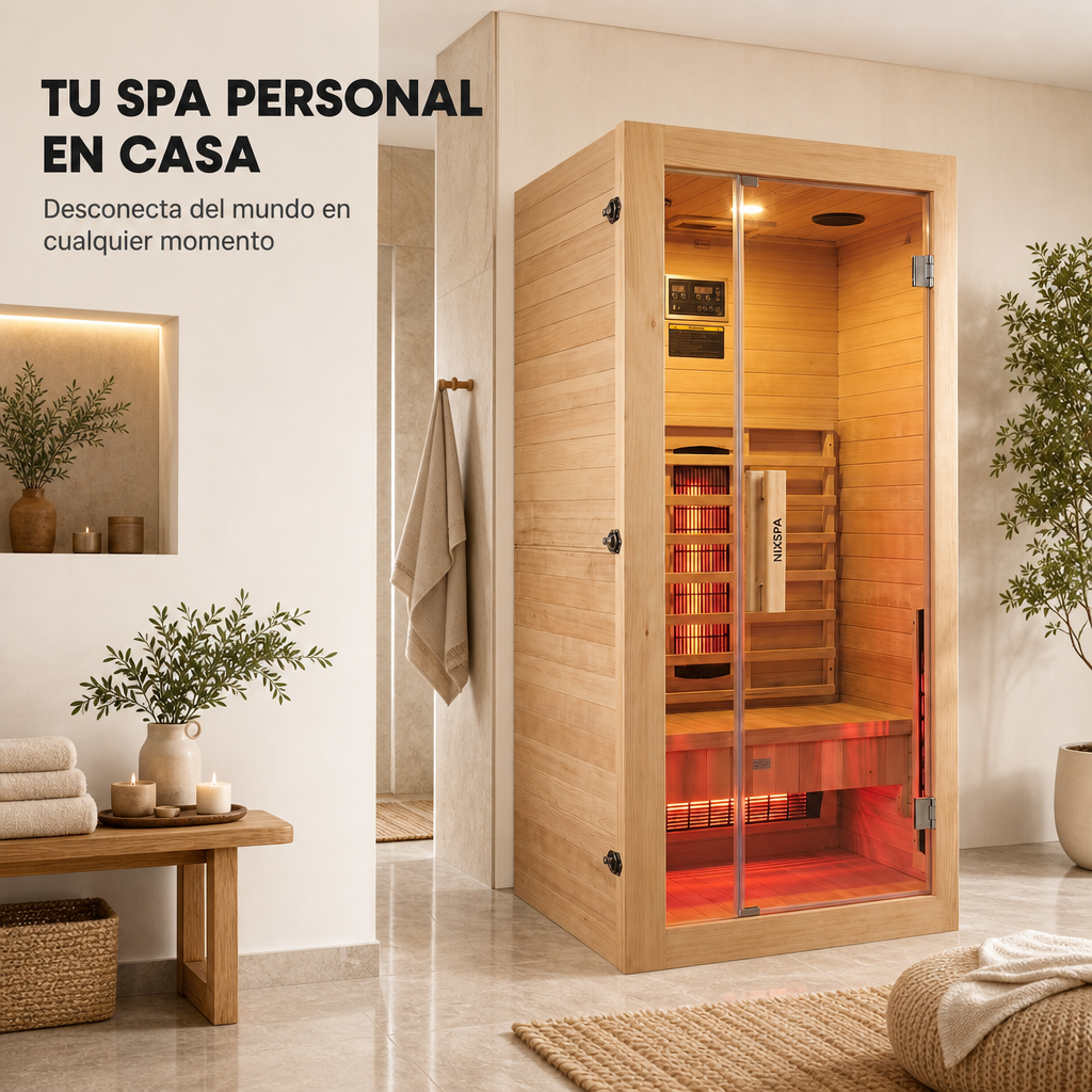 Infrarot-Sauna aus massivem Holz für eine Person mit 4 Paneelen und digitaler Steuerung