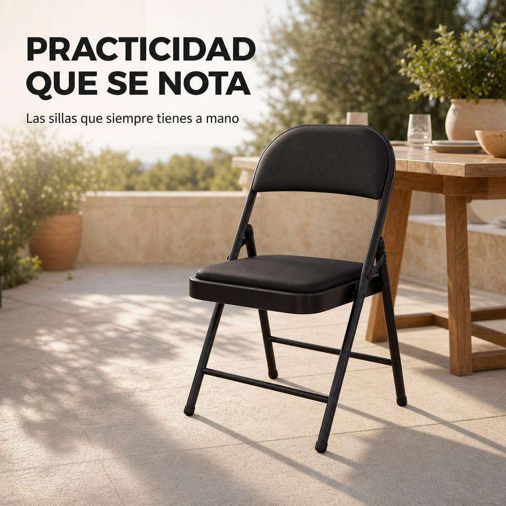 Chaise pliante rembourrée en acier noir