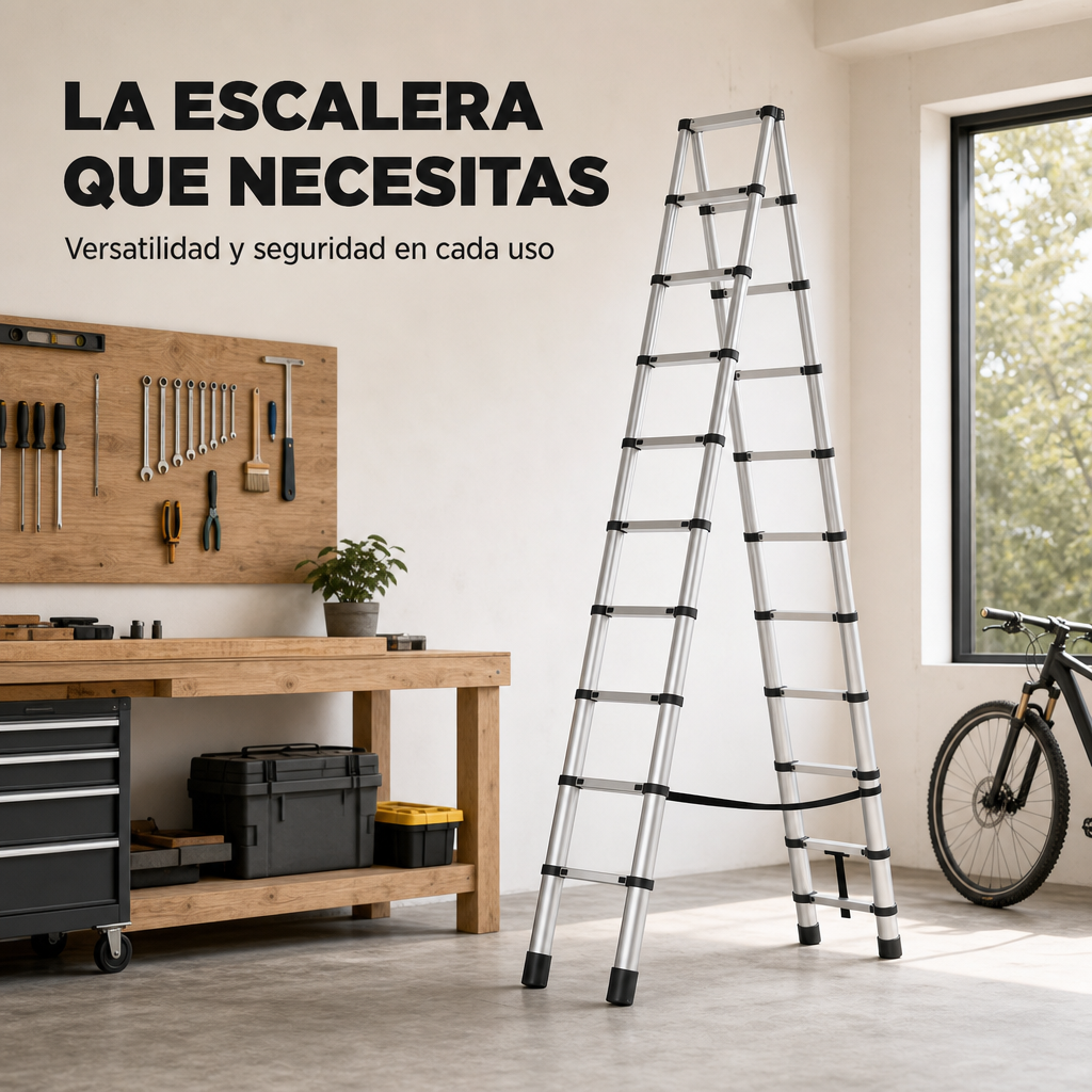 Escalera Telescópica De Aluminio Plegable 3,8 m