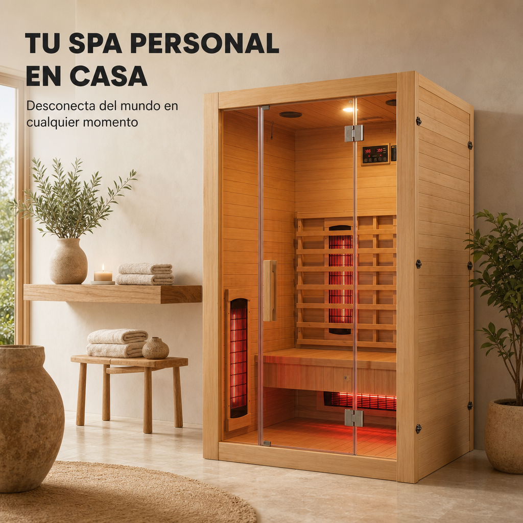 Sauna a infrarossi per 2 persone con 5 pannelli, Bluetooth e controllo digitale