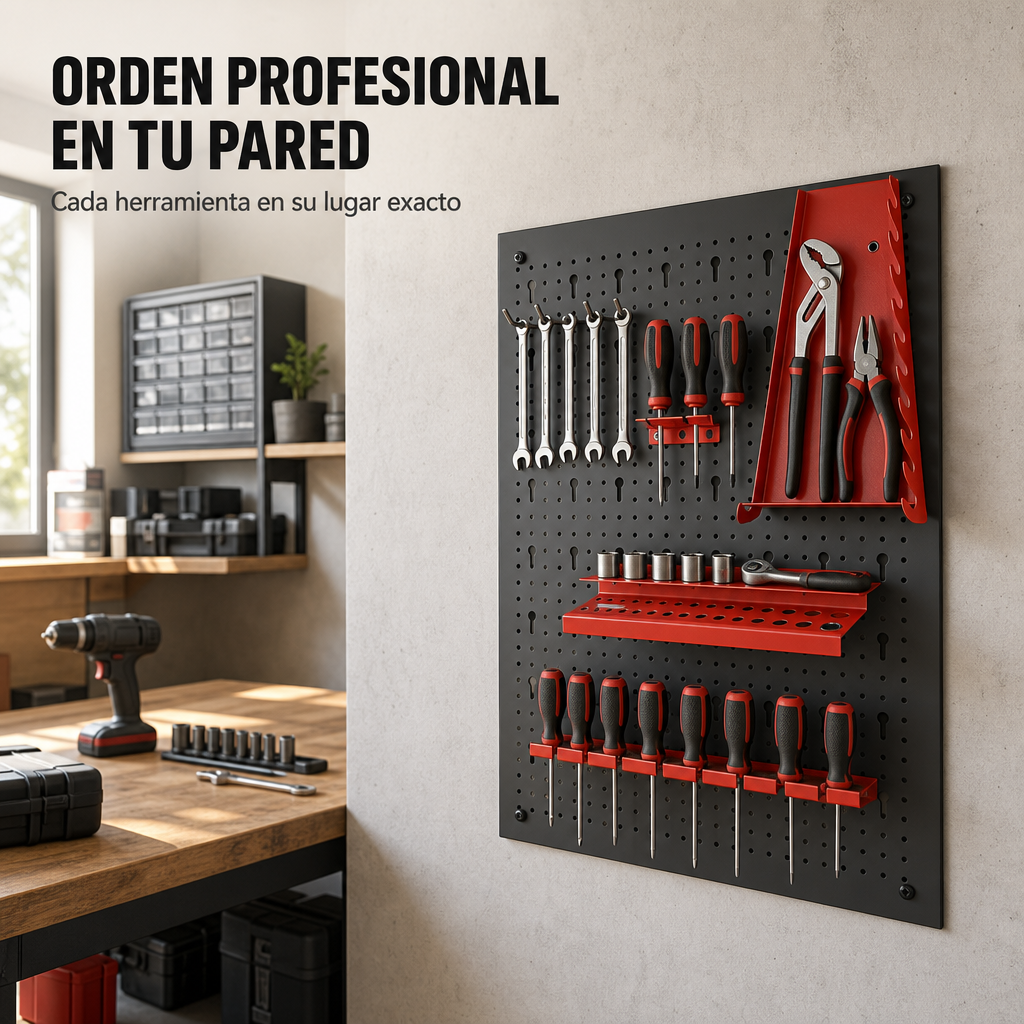Metall-Werkzeug-Organizer mit Haken, Halterungen und Lochwand für Werkstatt und Garage