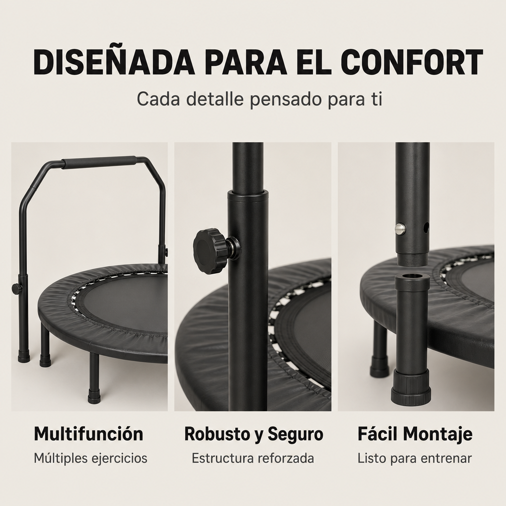 Trampolino fitness 3 in 1 con barra regolabile