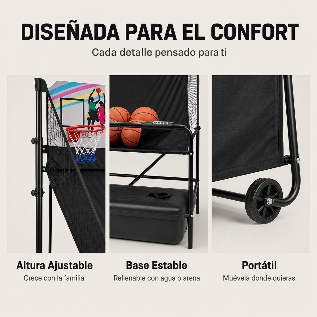 Canasta Doble Arcade Infantil Plegable con Marcador Electrónico