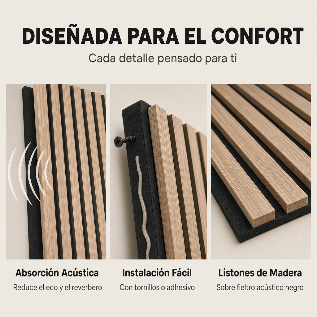 Painel Acústico Decorativo MDF Efeito Madeira com Feltro 120x60 cm Pack 4