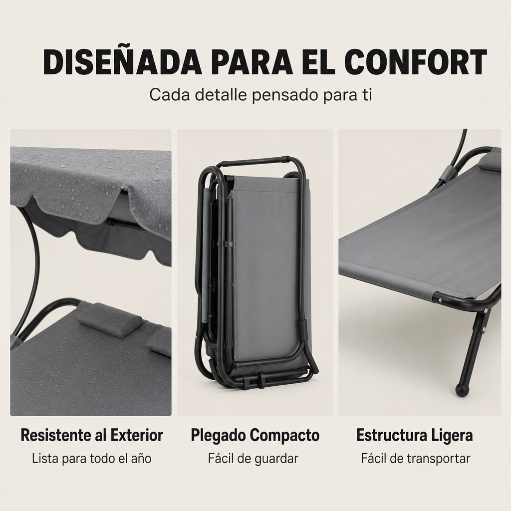 Chaise longue double de jardin type balançoire pour 2 personnes avec parasol réglable, coussins, roues et structure en acier gris 195x185x175 cm