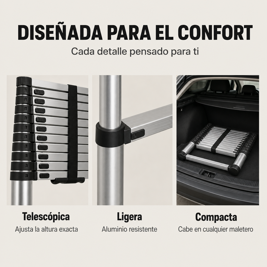 Escalera Telescópica De Aluminio Plegable 3,8 m