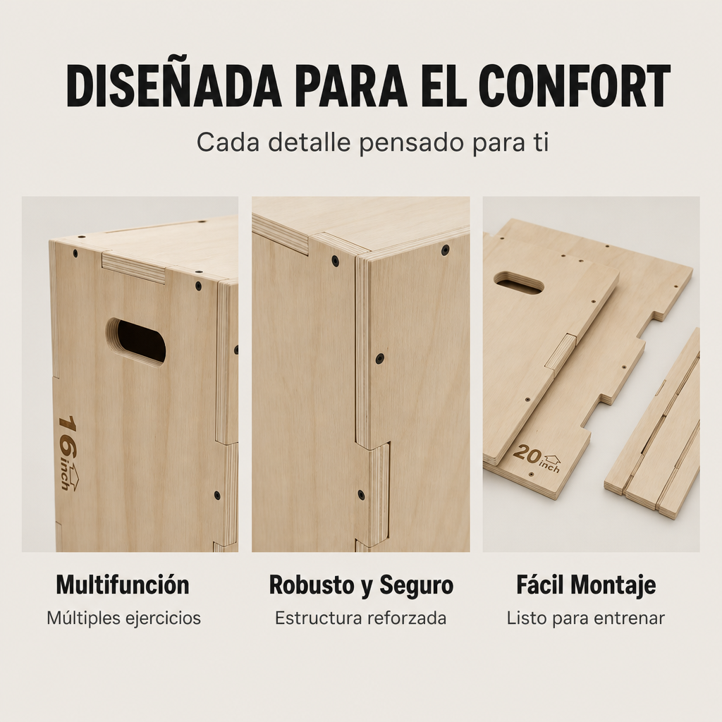 Plyometrische houten box met drie hoogtes