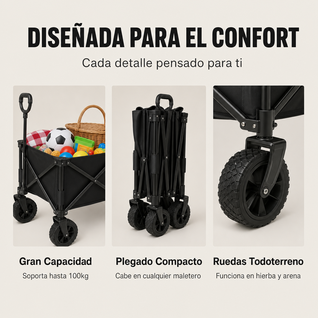 Carrello Pieghevole XXL Struttura Rinforzata Ruote Fuoristrada