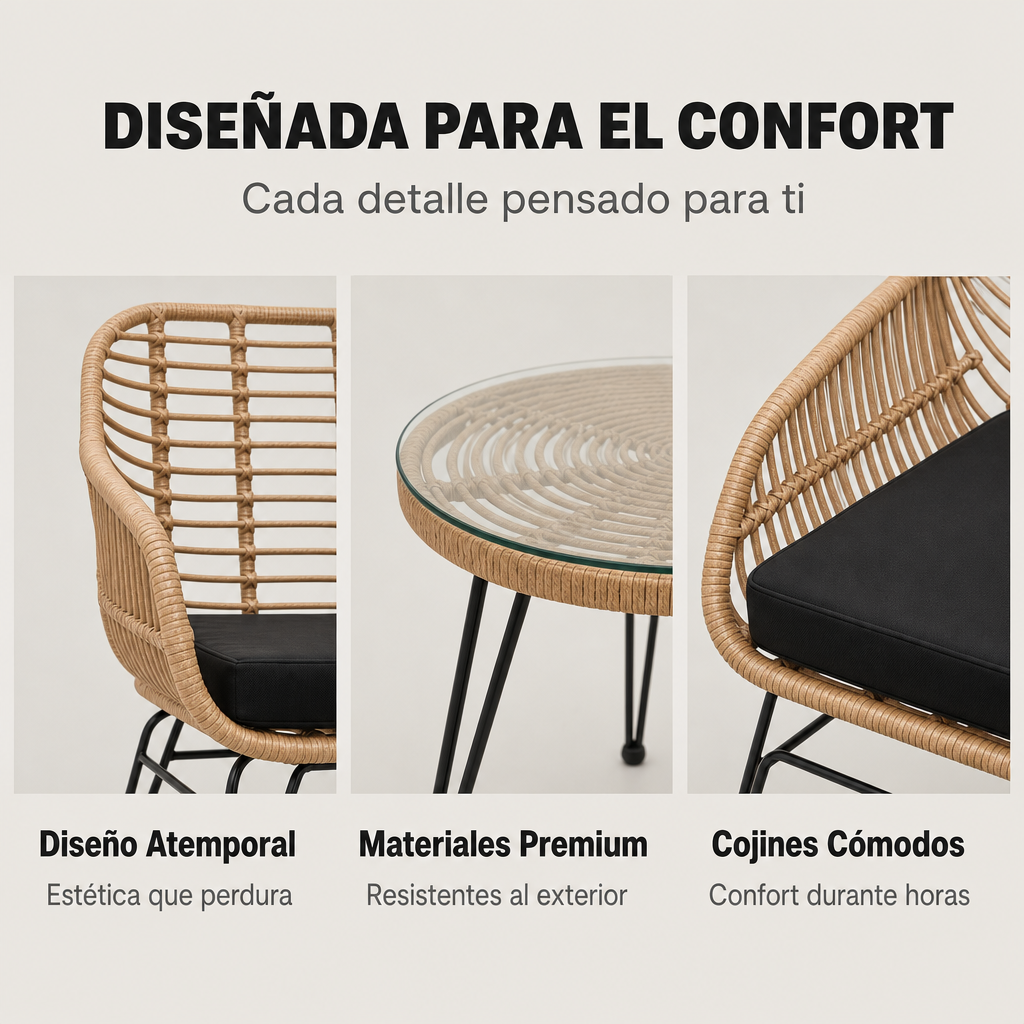Conjunto Jardim Ráfia com 2 Poltronas e Mesa Redonda para Terraço e Varanda