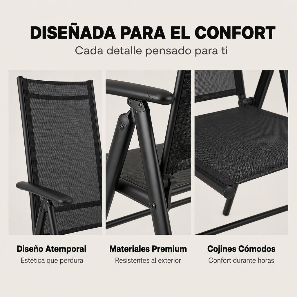 Pack de 2 chaises pliantes de jardin en aluminium anthracite avec assise textile résistante et légère
