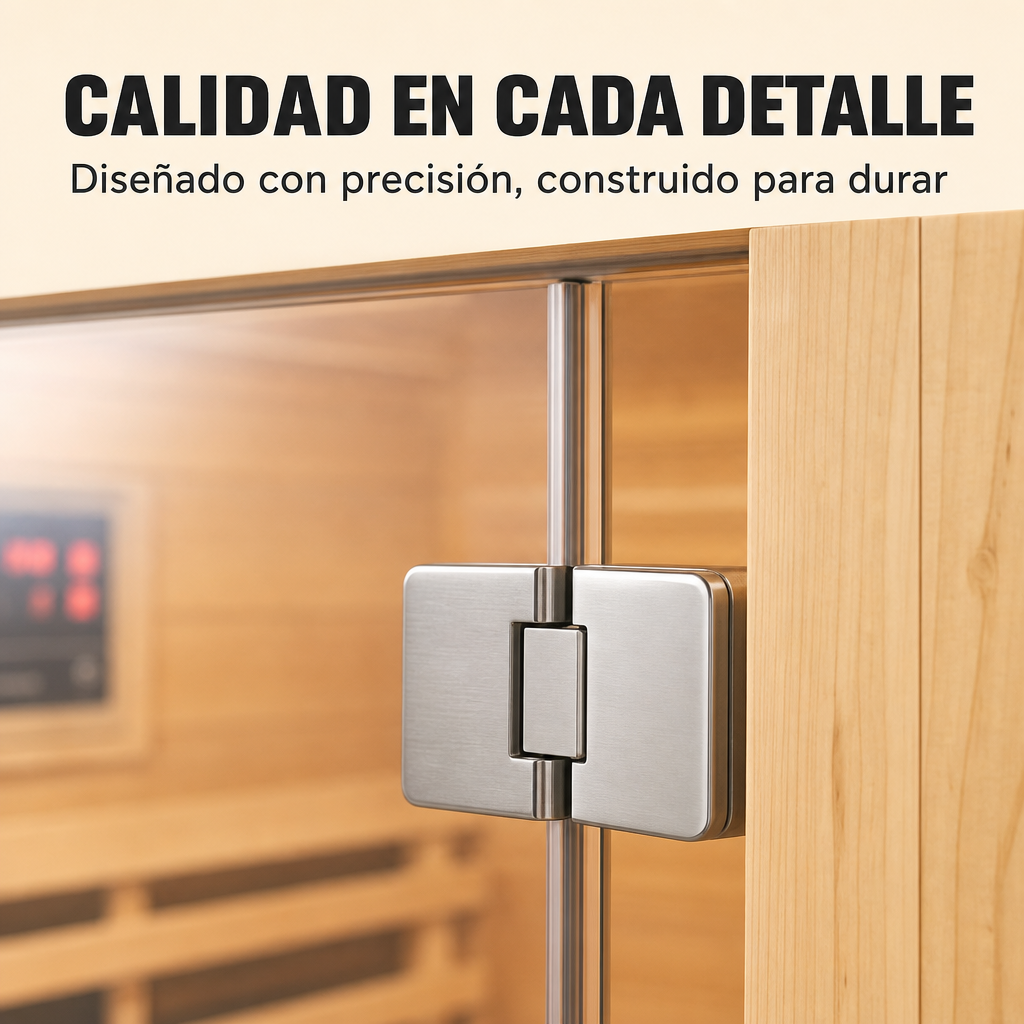 Sauna infrarouge 3 personnes en bois massif avec 6 panneaux, Bluetooth et porte panoramique