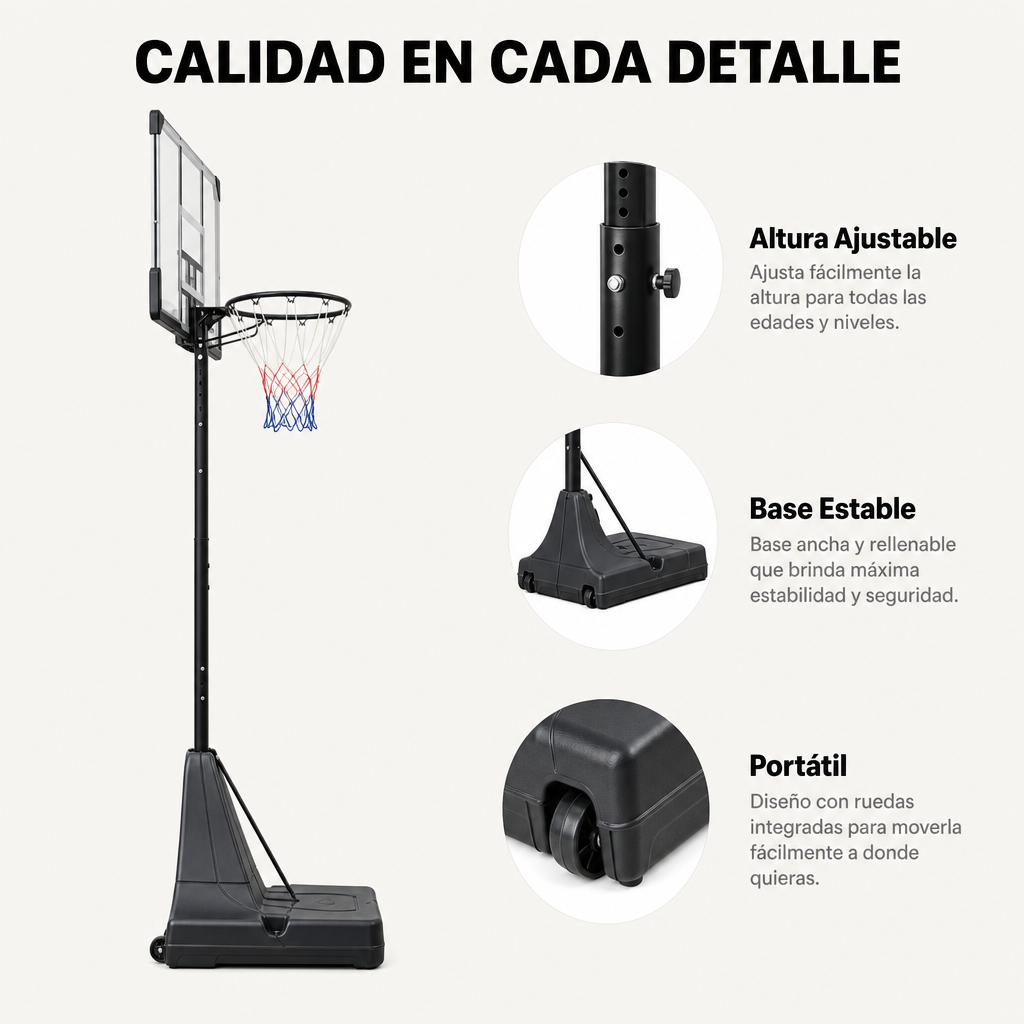 Cesto de Basquetebol Exterior Regulável 2,45-3,1 m com rodas