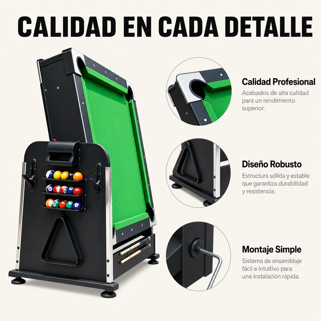 Multispieltisch 3 in 1, umwandelbar zwischen Billard, Air Hockey und Tischtennis, 210 cm