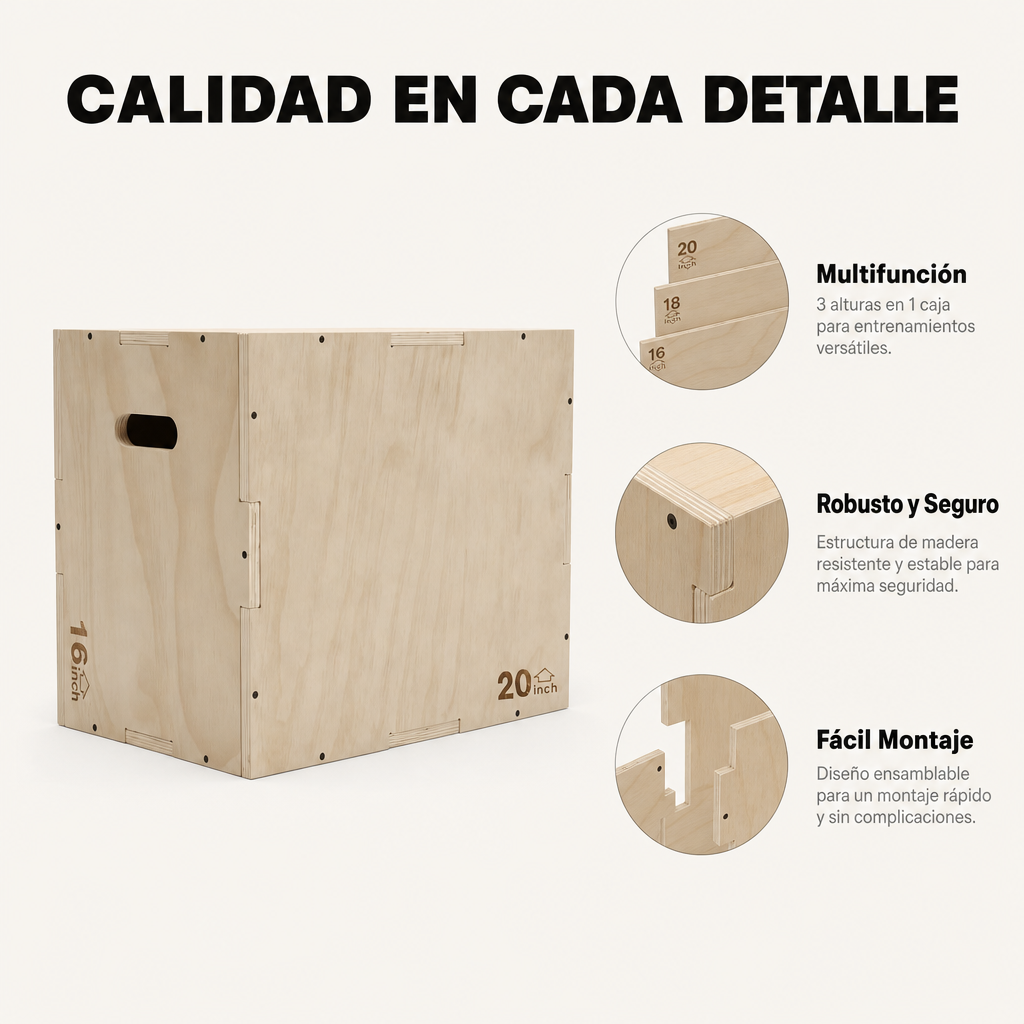 Plyometrische houten box met drie hoogtes