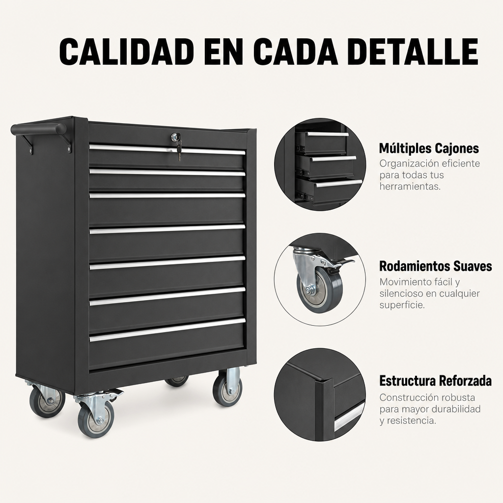 Carrello porta attrezzi metallico con 7 cassetti