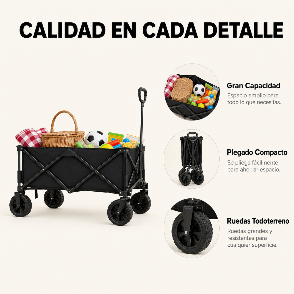 Carrello Pieghevole XXL Struttura Rinforzata Ruote Fuoristrada