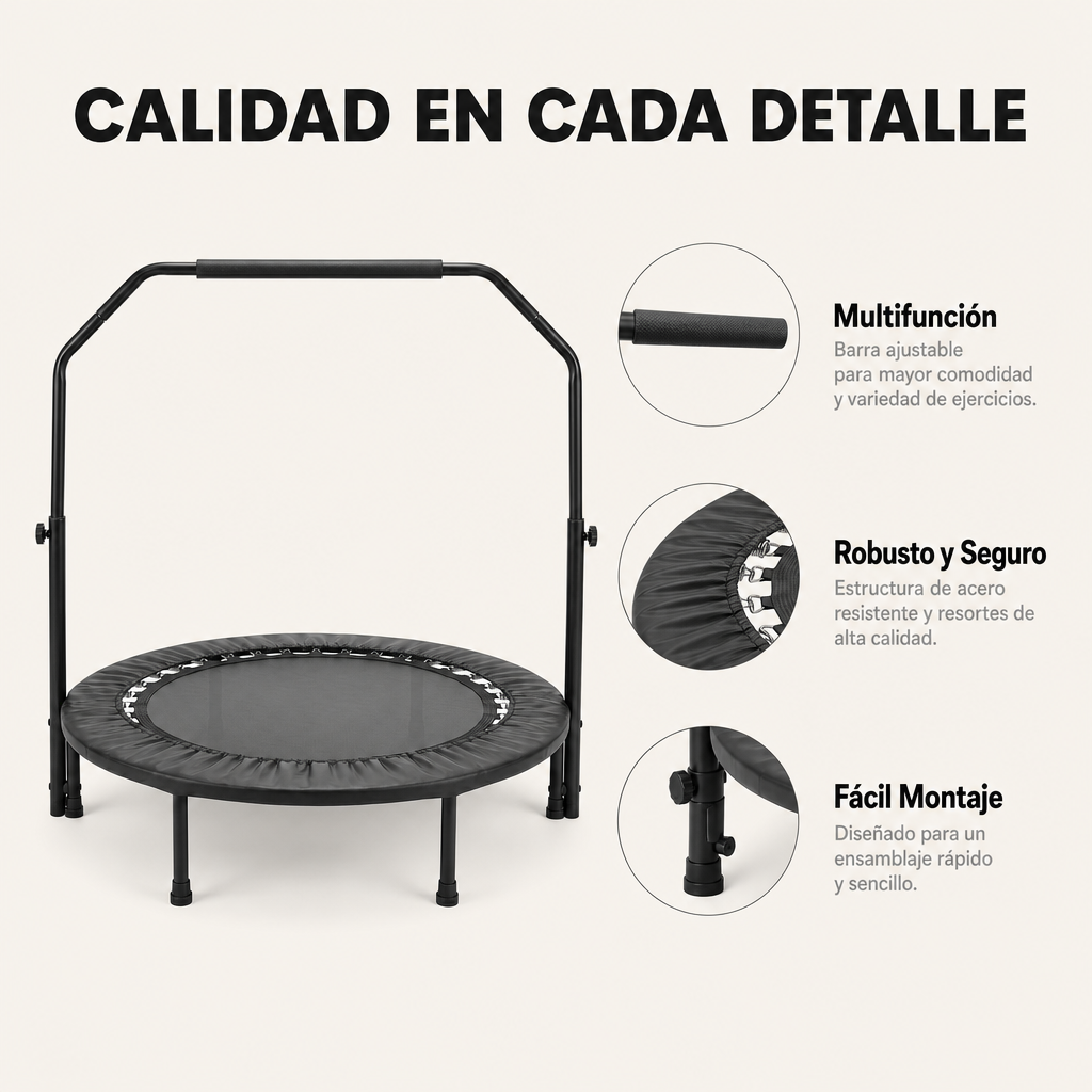 Trampolino fitness 3 in 1 con barra regolabile