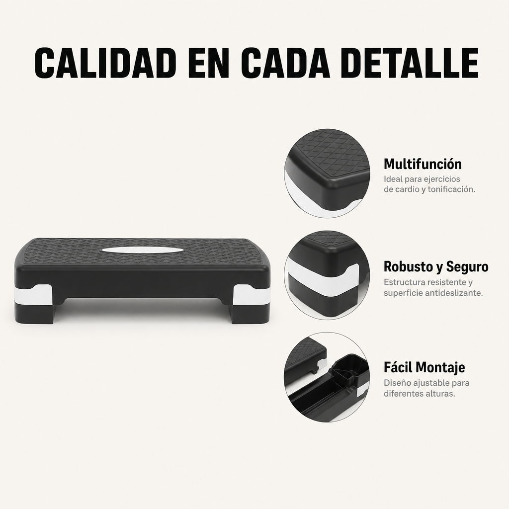 Step Aeróbico Regulable con 3 Alturas y Superficie Antideslizante