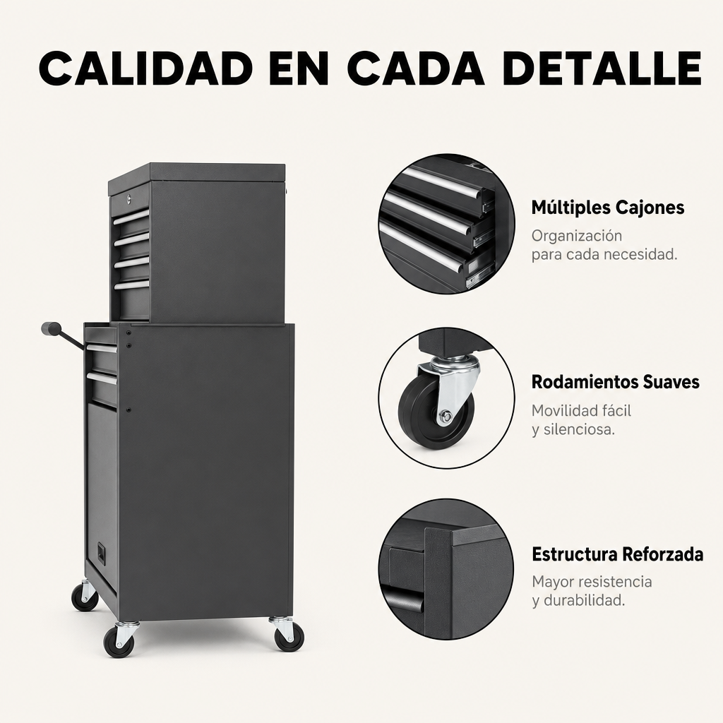 Carrello porta attrezzi metallico con cassetti e ruote 360° con chiusura di sicurezza per officina e garage