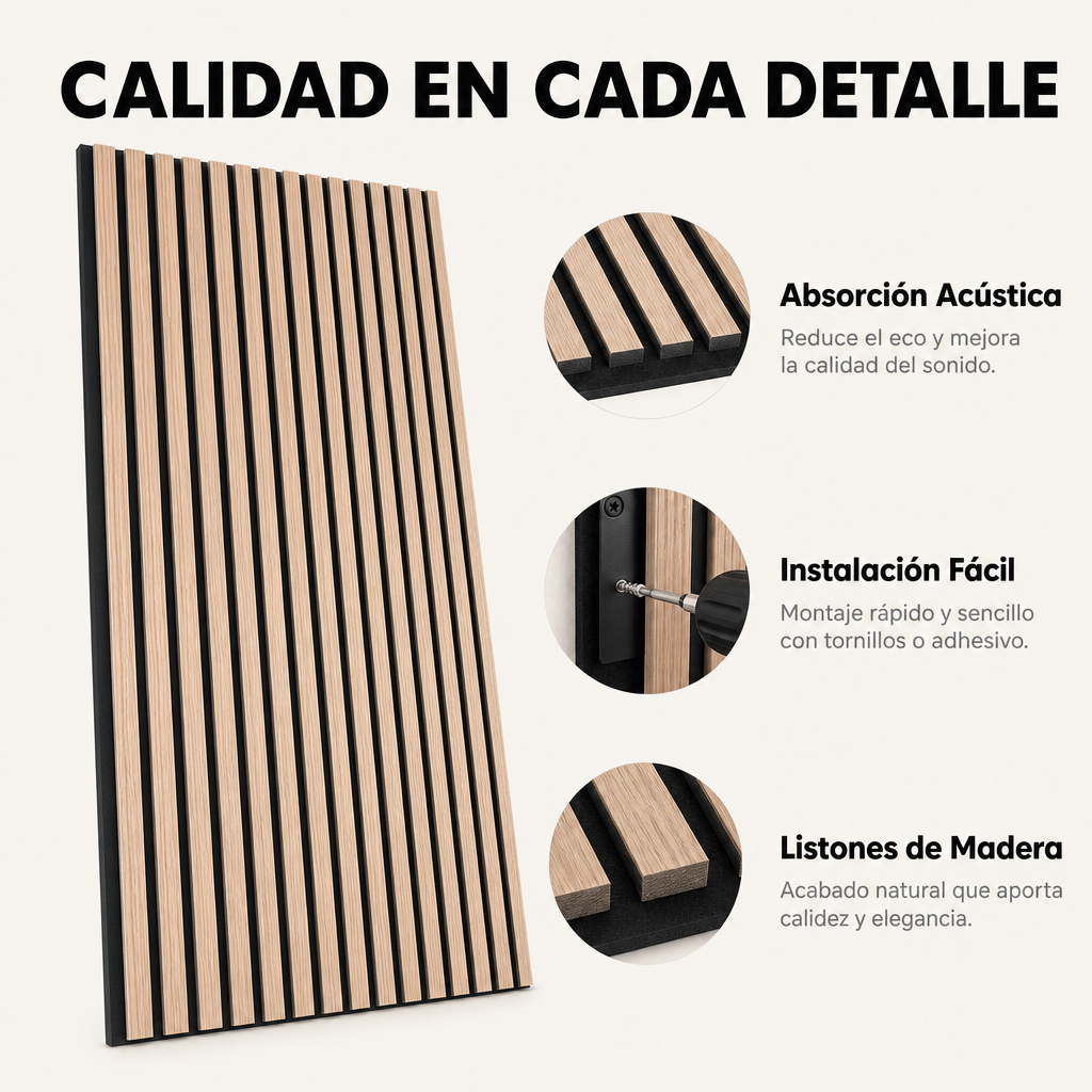 Painel Acústico MDF com Ripas e Isolamento 120x60 cm Pack 2
