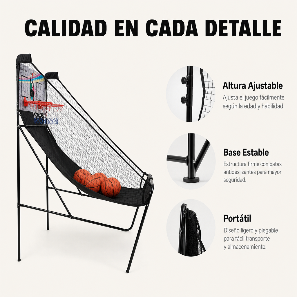 Canasta Doble Arcade Infantil Plegable con Marcador Electrónico