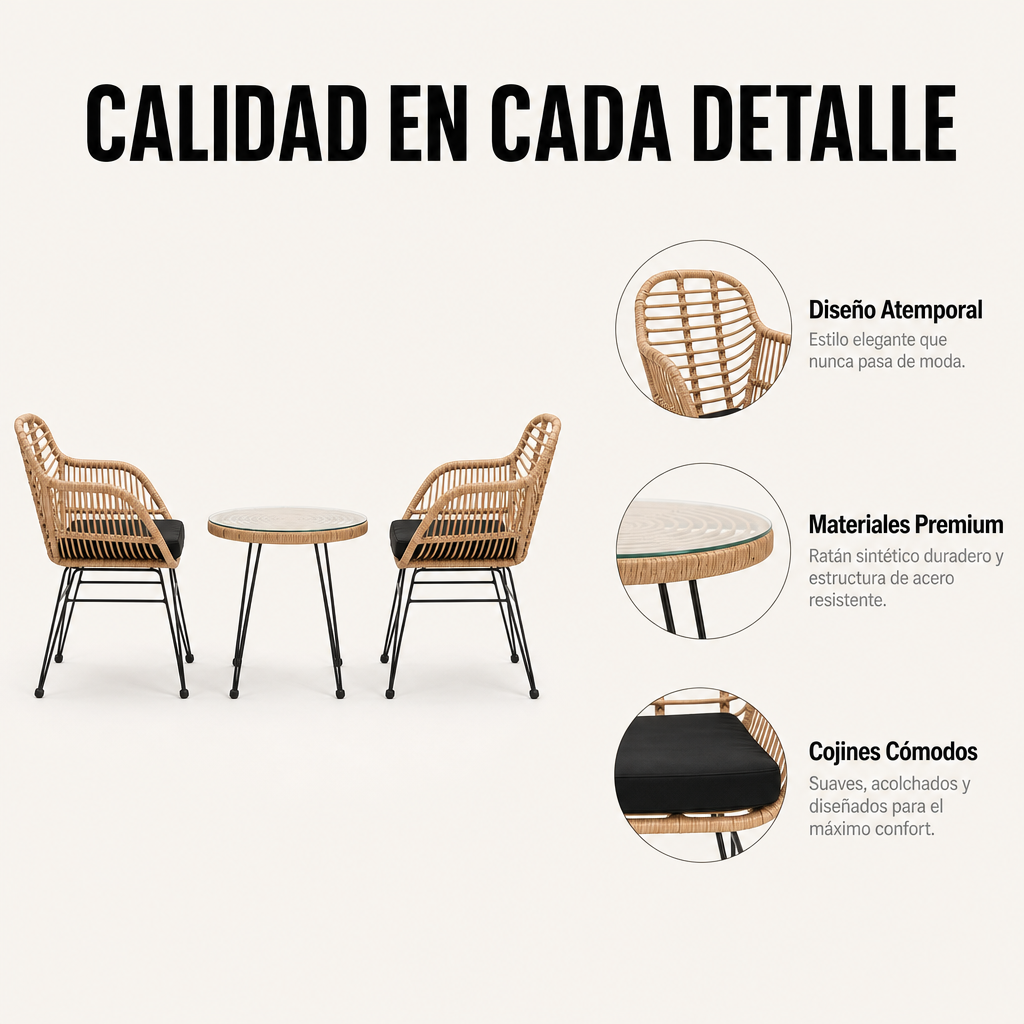 Conjunto Jardim Ráfia com 2 Poltronas e Mesa Redonda para Terraço e Varanda