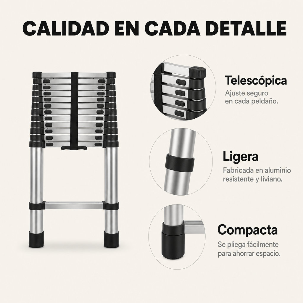 Escalera Telescópica De Aluminio Plegable 3,8 m
