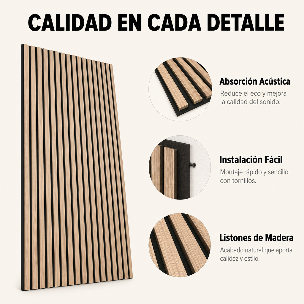 Painel Acústico Decorativo MDF Efeito Madeira com Feltro 120x60 cm Pack 4