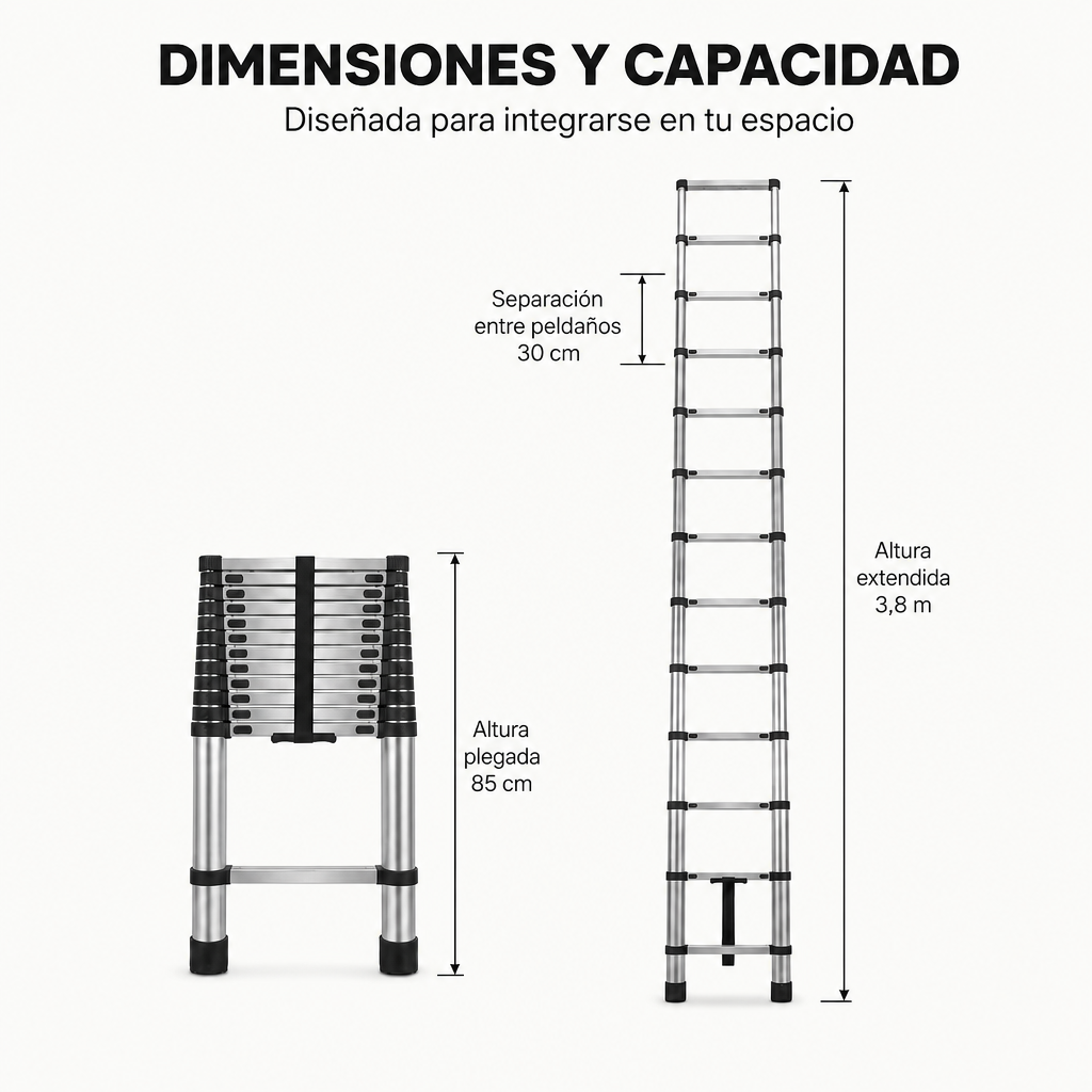 Escalera Telescópica De Aluminio Plegable 3,8 m