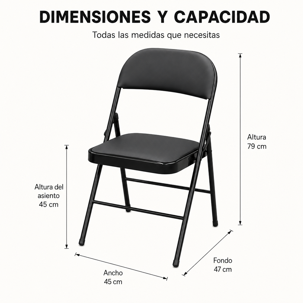 Chaise pliante rembourrée en acier noir